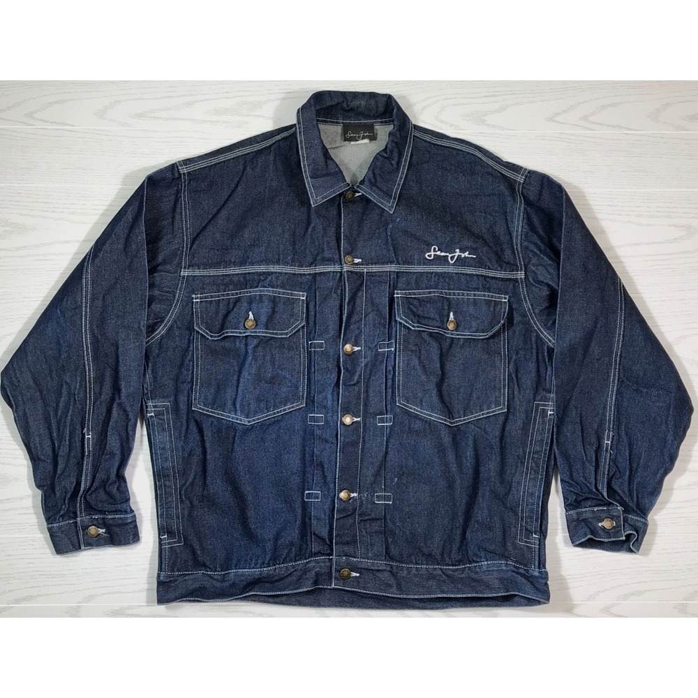 Vintage Sean John Denim Jacket Men XXL Blue Trucker Cotton Pockets Hip Hop Y2K